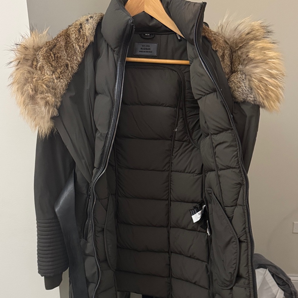 Women's Rudsak Fur-Trimmed Dark Green Winter Coat - Picture 4 of 4